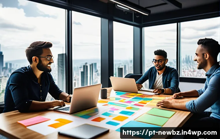 초기 스타트업의 제품 개발 로드맵 작성법 - A modern startup office scene in São Paulo, Brazil, featuring a diverse team of young professionals ...