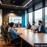 Home 23 성공적인 스타트업 피칭을 위한 스토리텔링 기법 - A dynamic business pitch scene set in a modern São Paulo co-working space, featuring a confident Bra...